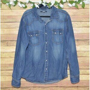 Carbon Men's XL Blue Heavy Denim Pearl Snap Western Jean Shirt Cotton Classic